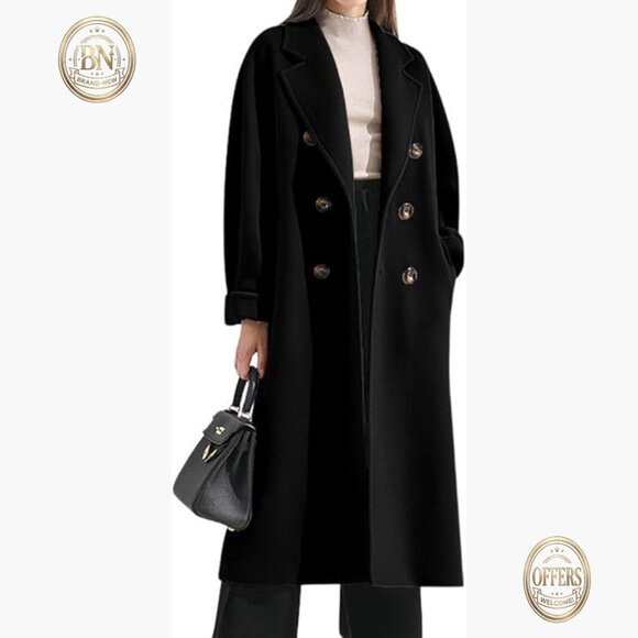 Women's Winter Double Breasted Wool Blend Pea Coat with Belt